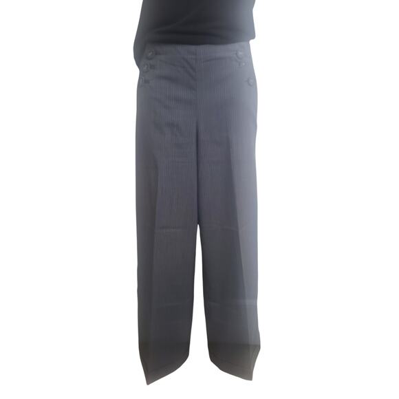 Womens Trouser Pants Sz 6 Wide Leg High Waist Gray+ White Pinstripes - Picture 3 of 9